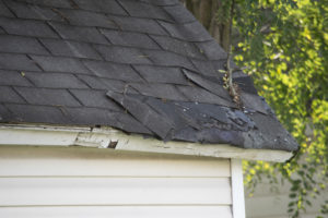 An old roof on a garage that needs repairs