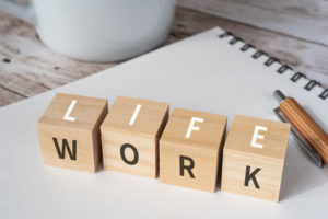 Wooden blocks with life and work spelled out