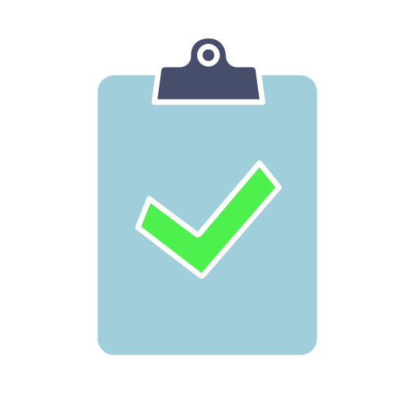 Cartoon graphic of clipboard with a green checkmark