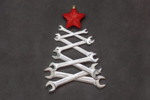 Christmas tree made up of contractor wrenches