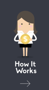 Woman holding gold coin with how it works text