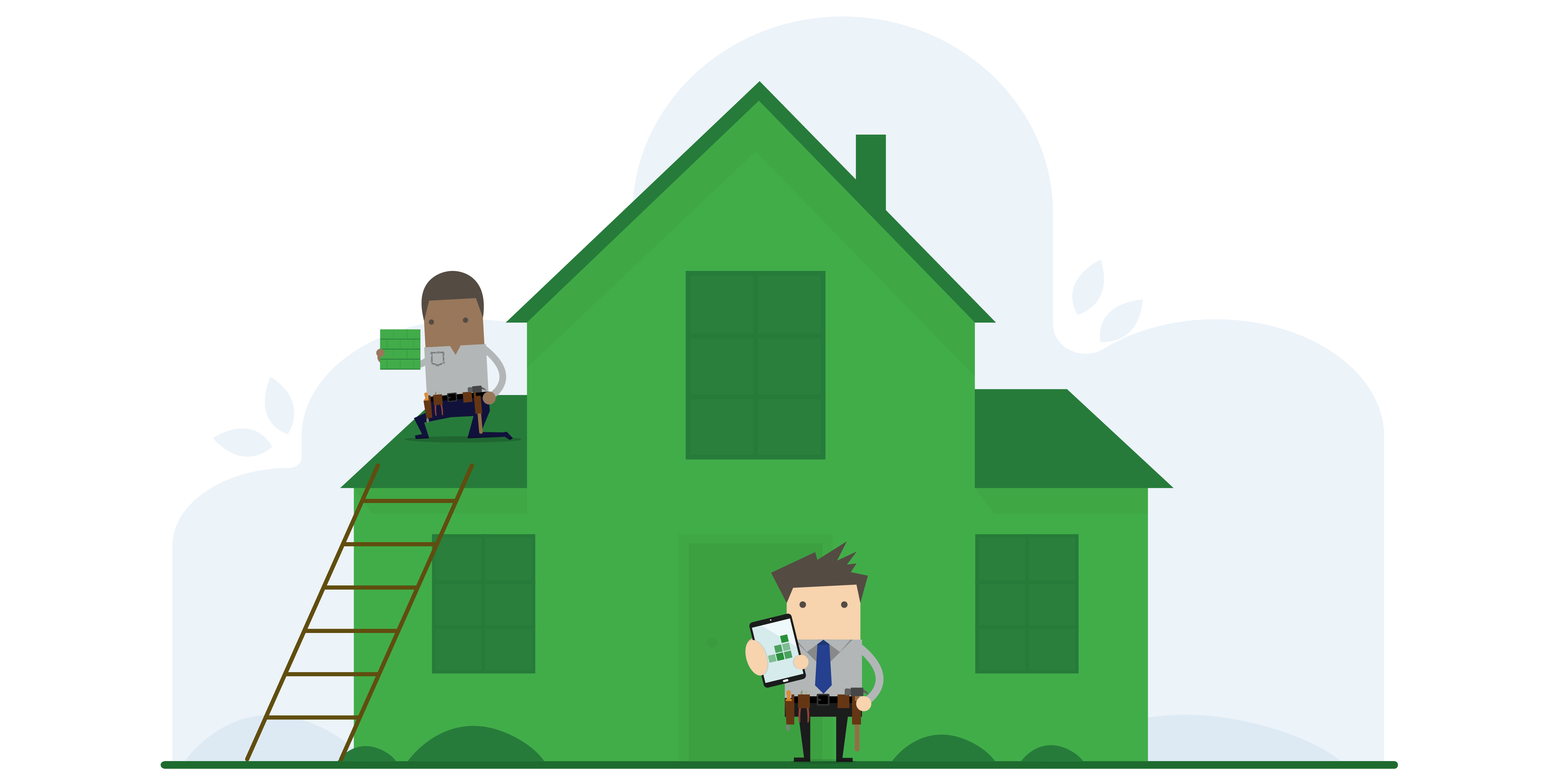 Green House with two cartoon men