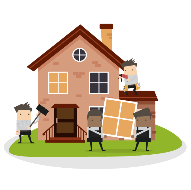 group of contractors working on house