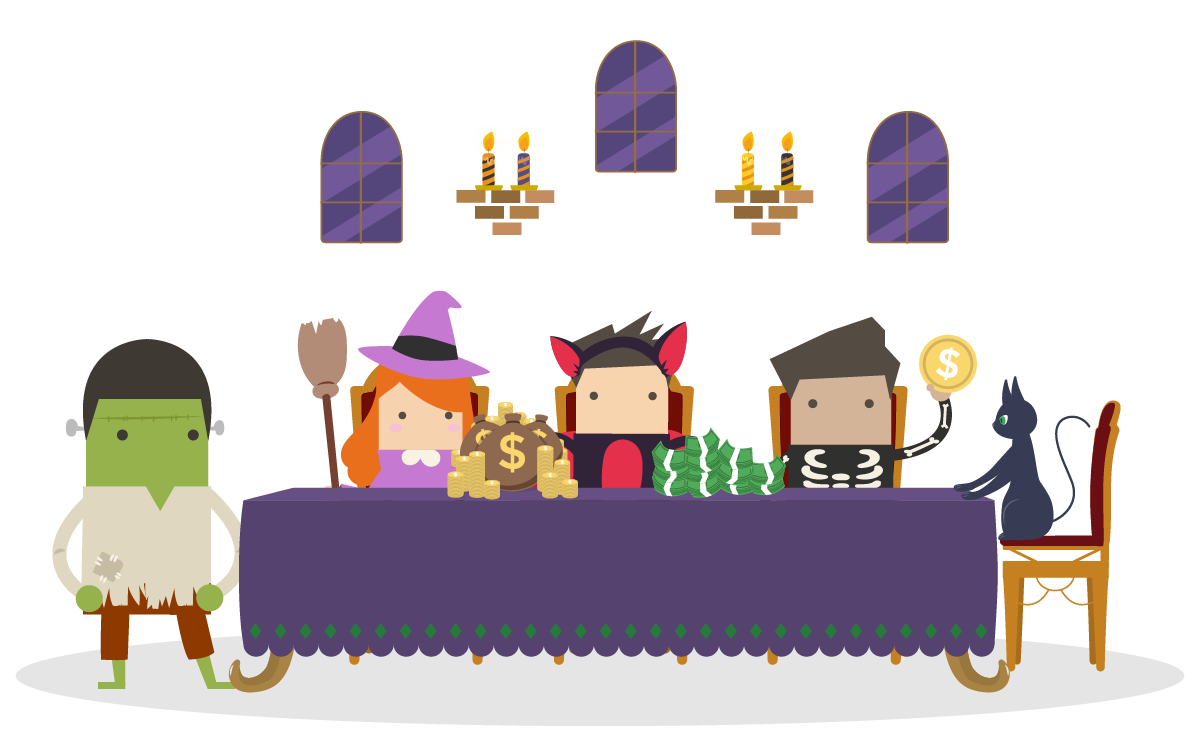 halloween tablescape with FFC costumed characters